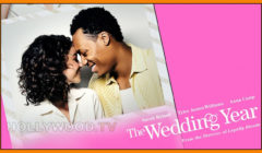 Promotional movie poster for "the wedding year" showing a joyful couple embracing, with cast names and the film title displayed.