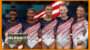 US Women's Gymnastics Team in patriotic leotards.